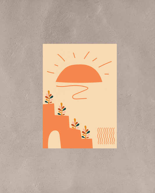 Boho Sunrise – A3 Framed Abstract Shapes Poster | Minimal Geometric Wall Art | Warm Earthy Tone Decor for Modern & Bohemian Interiors