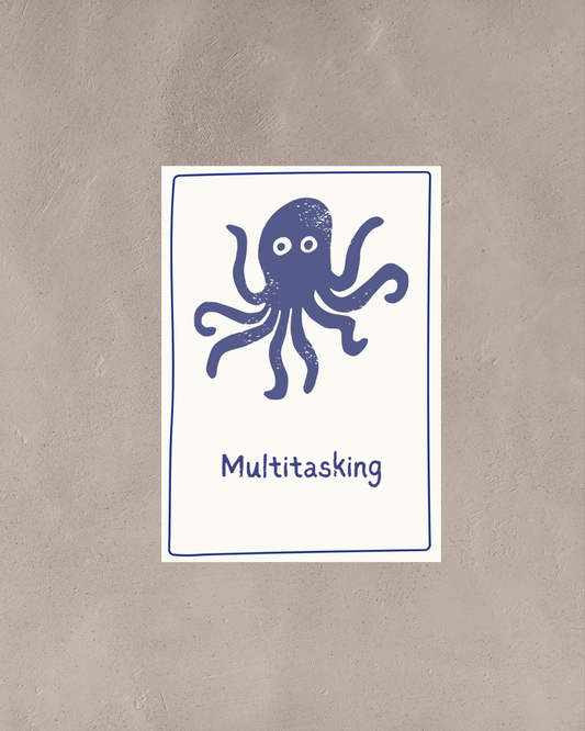 Multitasking – A3 Framed Cute Octopus Illustration Poster | Fun & Whimsical Wall Art | Playful Decor for Kids, Offices & Creative Spaces