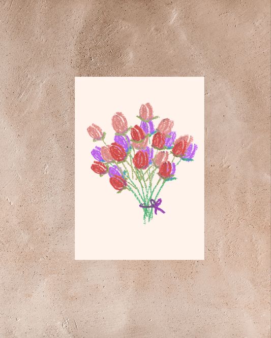 Crayon Bouquet – A3 Framed Poster | Hand-Painted Look Floral Wall Art | Vibrant Textured Home Decor for Living Room & Bedroom