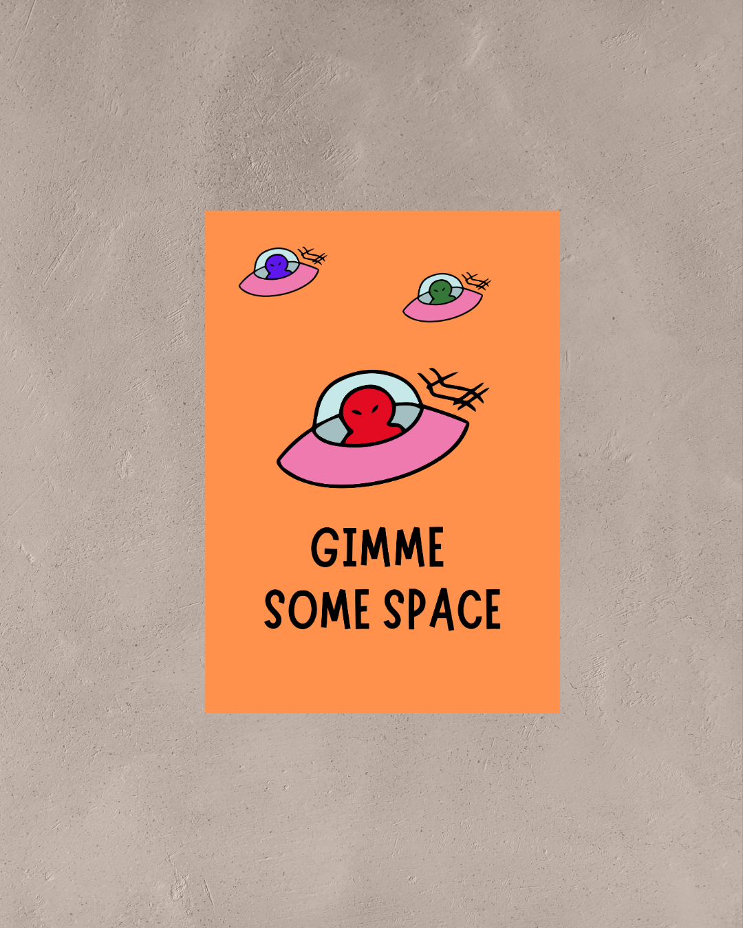 Give Me Some Space – A3 Framed UFO & Alien Illustration Poster | Whimsical Sci-Fi Wall Art | Fun, Quirky Decor for Home, Studio & Creative Spaces