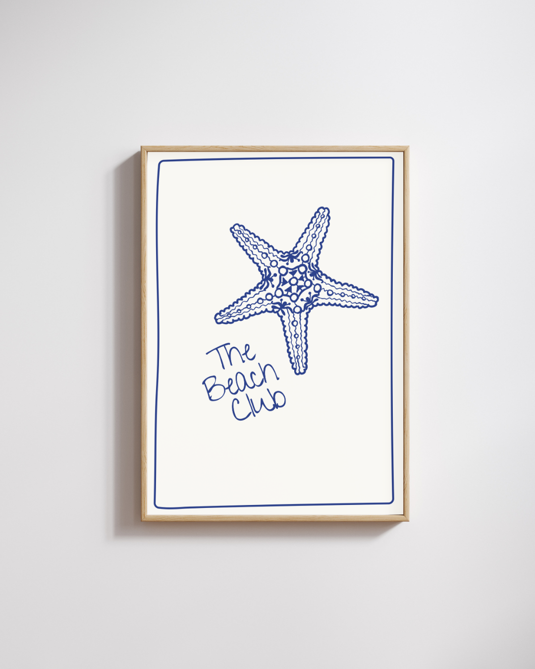 The Beach Club – A3 Framed Coastal Wall Art | Minimal Starfish Illustration Poster | Nautical Beach Theme Decor for Home & Vacation Spaces