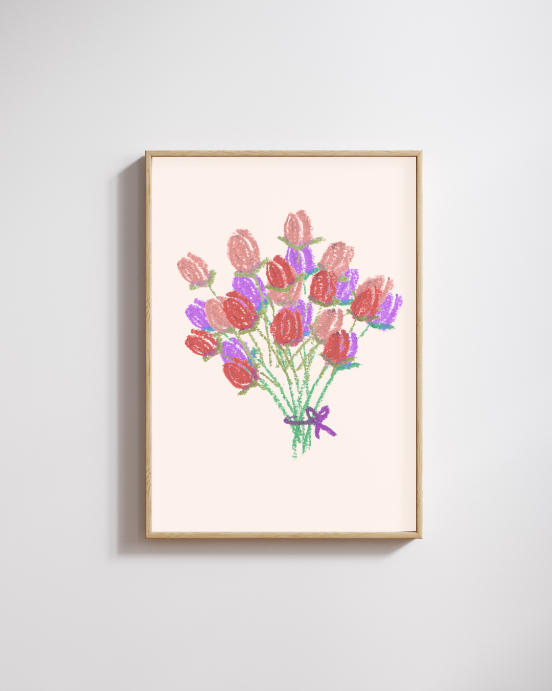 Crayon Bouquet – A3 Framed Poster | Hand-Painted Look Floral Wall Art | Vibrant Textured Home Decor for Living Room & Bedroom