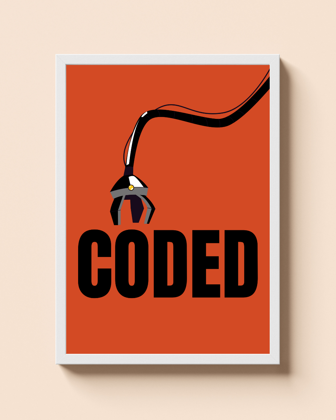 Coded A3 Framed Cable Typography Poster | Tech-Inspired Minimal Wall Art | Modern Geek Decor for Home, Workspace & Creative Studios