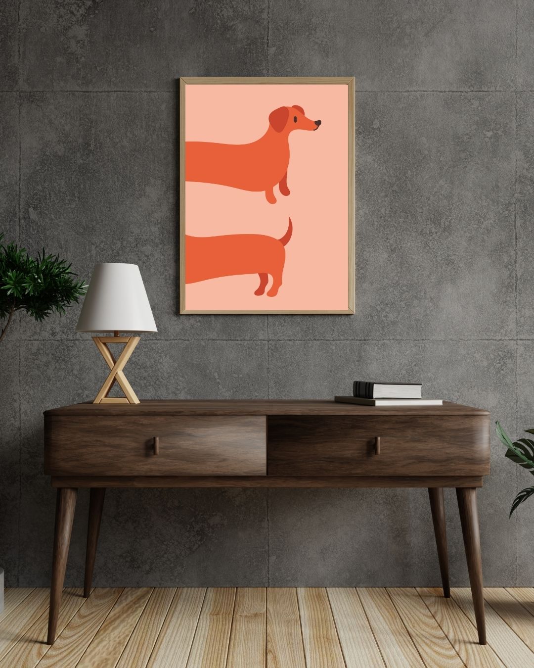 Hot Dog – A3 Framed Cute Dachshund Illustration Poster | Funny Dog Wall Art | Quirky Pet Lover Decor for Living Room, Bedroom & Office
