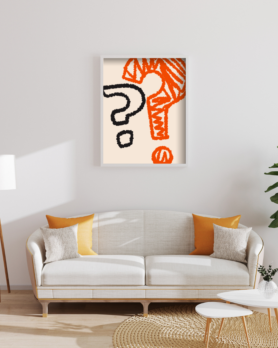 Dual Question Marks – A3 Framed Abstract Poster | Minimal Wall Art | Modern Colorful Design for Thoughtful Spaces & Contemporary Decor