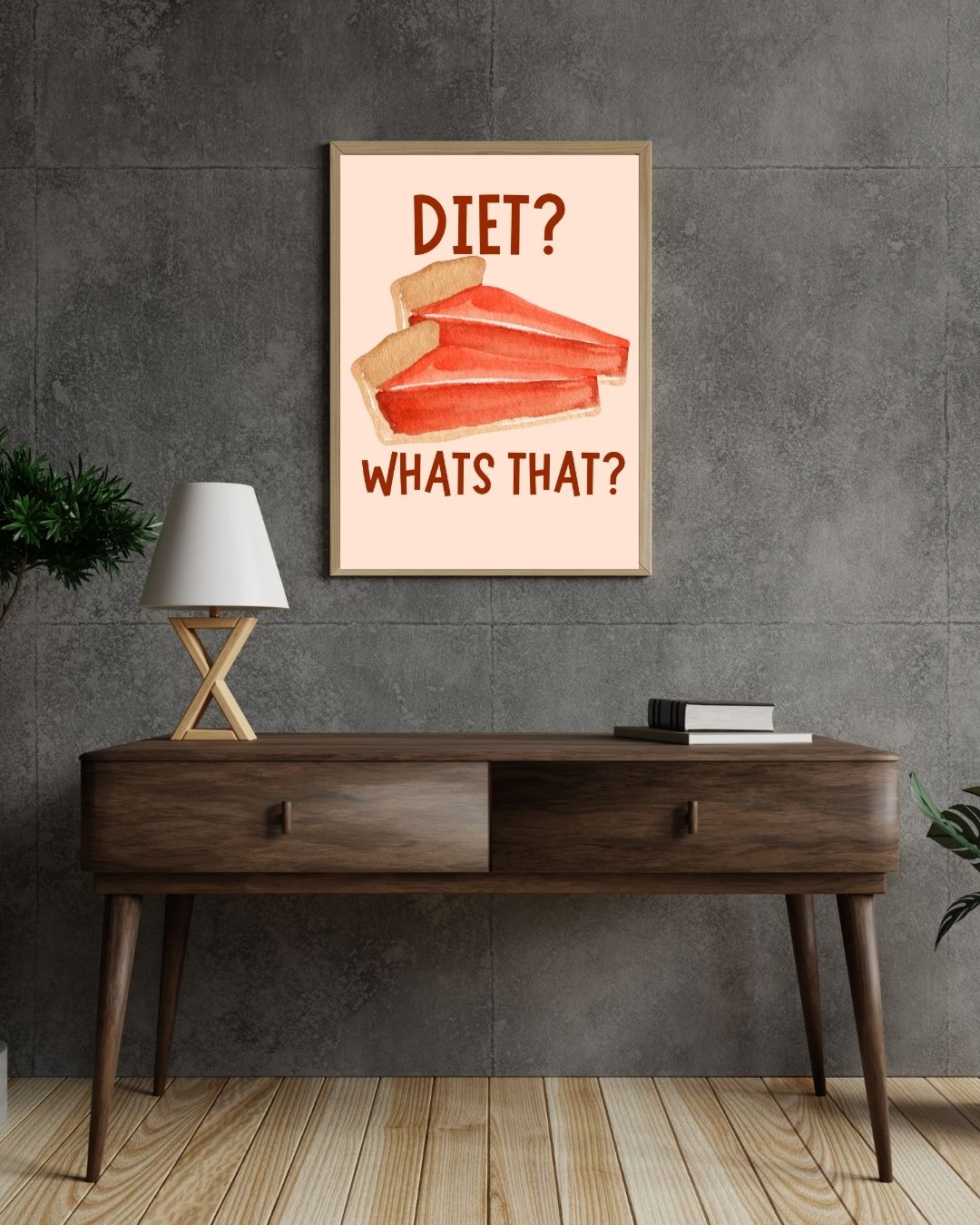 Diet? What’s That? – A3 Framed Funny Pastry Illustration Poster | Quirky Wall Art | Food Lover’s Decor for Kitchen, Dining & Modern Homes