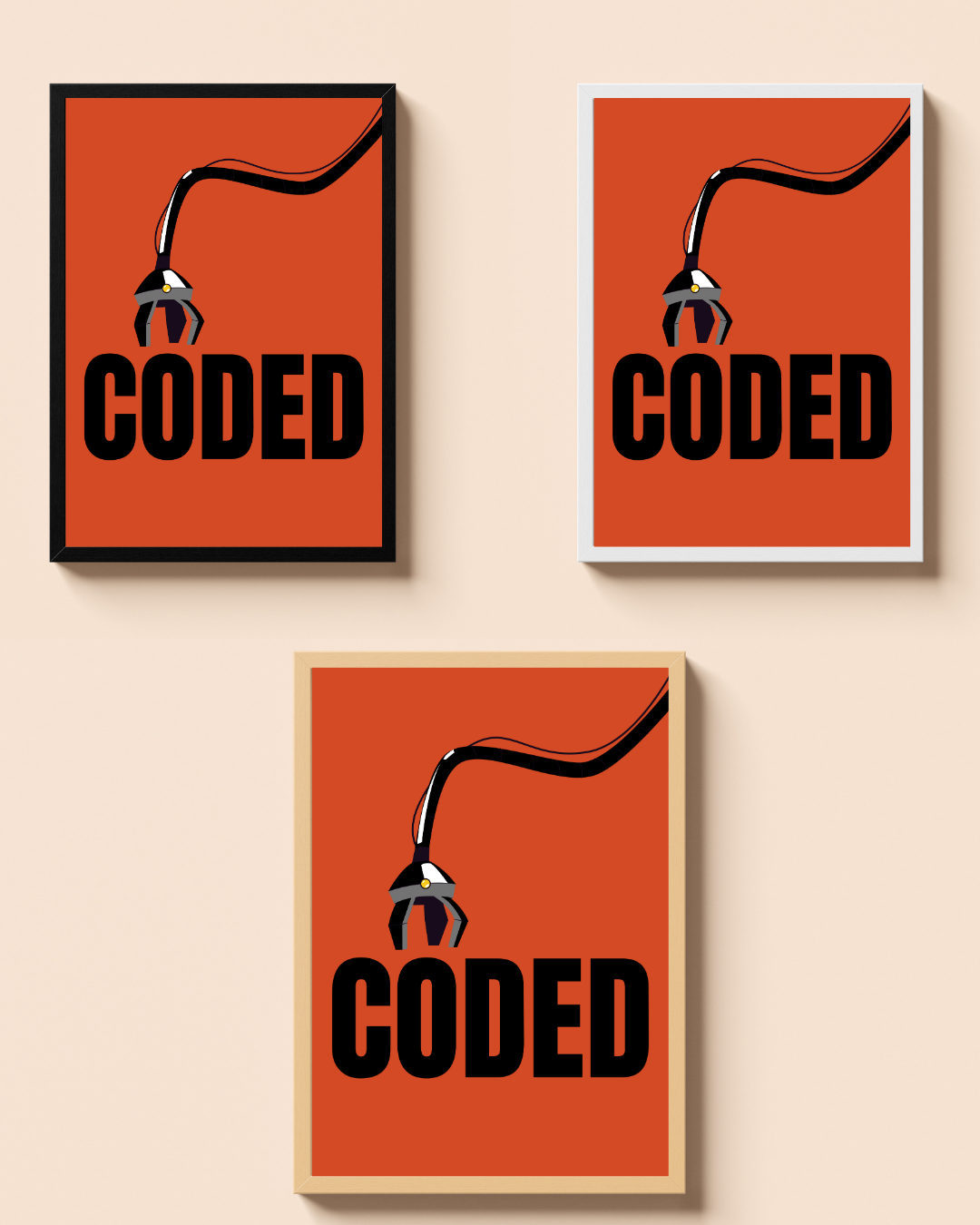 Coded A3 Framed Cable Typography Poster | Tech-Inspired Minimal Wall Art | Modern Geek Decor for Home, Workspace & Creative Studios