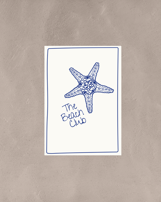 The Beach Club – A3 Framed Coastal Wall Art | Minimal Starfish Illustration Poster | Nautical Beach Theme Decor for Home & Vacation Spaces