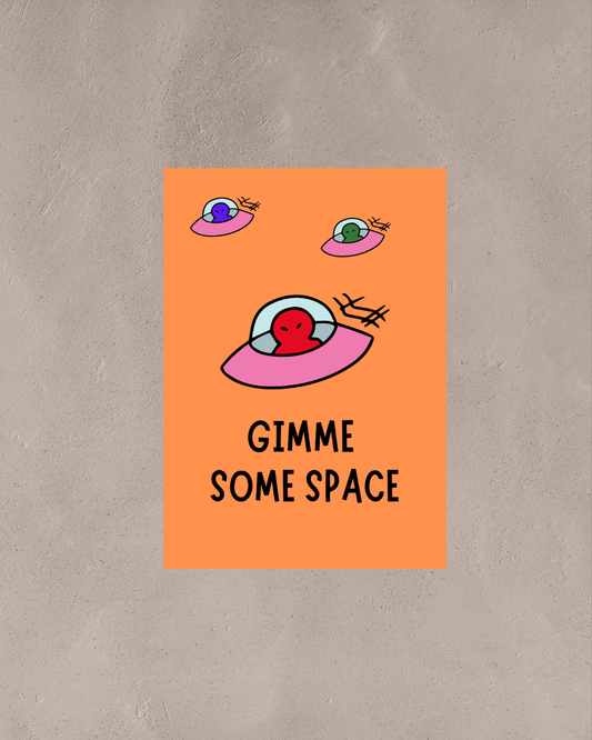 Give Me Some Space – A3 Framed UFO & Alien Illustration Poster | Whimsical Sci-Fi Wall Art | Fun, Quirky Decor for Home, Studio & Creative Spaces