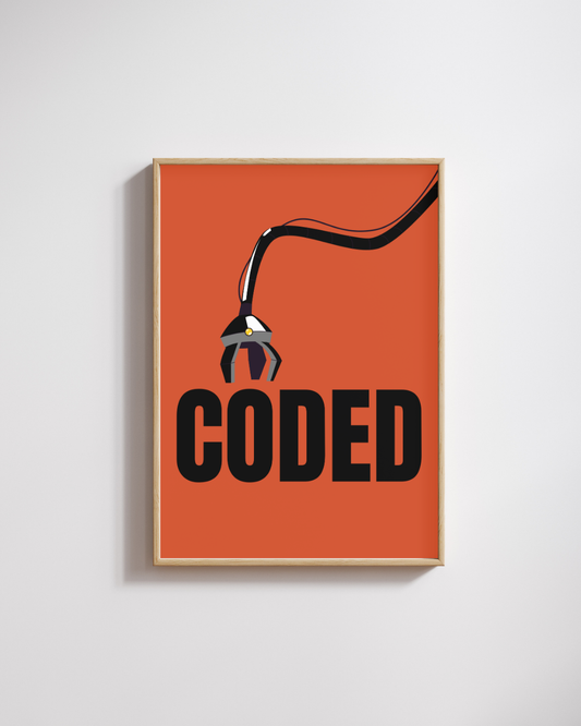 Coded A3 Framed Cable Typography Poster | Tech-Inspired Minimal Wall Art | Modern Geek Decor for Home, Workspace & Creative Studios