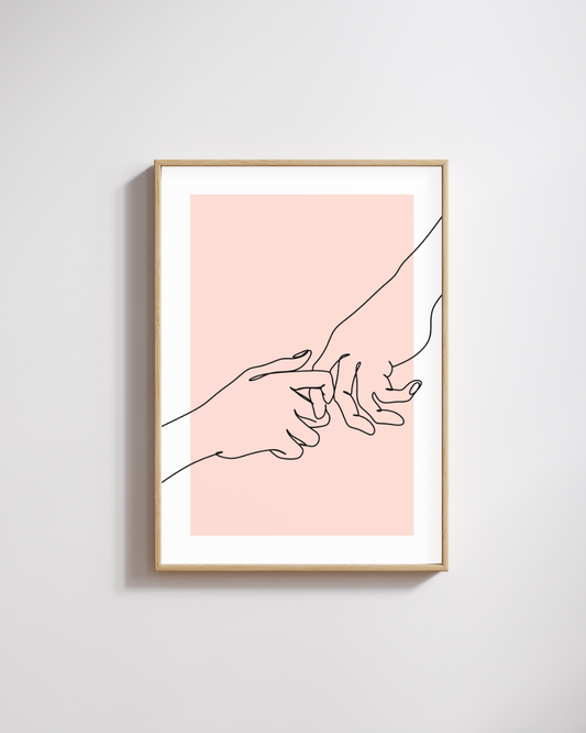 Holding Hands – A3 Framed Minimal Line Art Poster | Elegant Outline Illustration | Romantic & Modern Wall Decor for Home & Studio