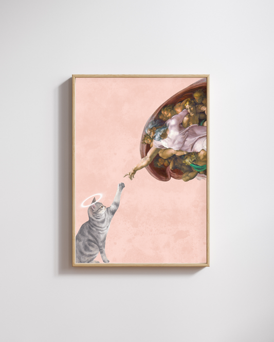 The Creation of Cat – Framed A3 Wall Art | Funny Cat Meme Poster | Boho & Quirky Home Decor Frame for Cat Lovers & Art Enthusiasts