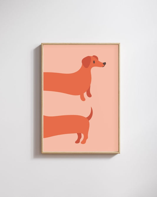 Hot Dog – A3 Framed Cute Dachshund Illustration Poster | Funny Dog Wall Art | Quirky Pet Lover Decor for Living Room, Bedroom & Office