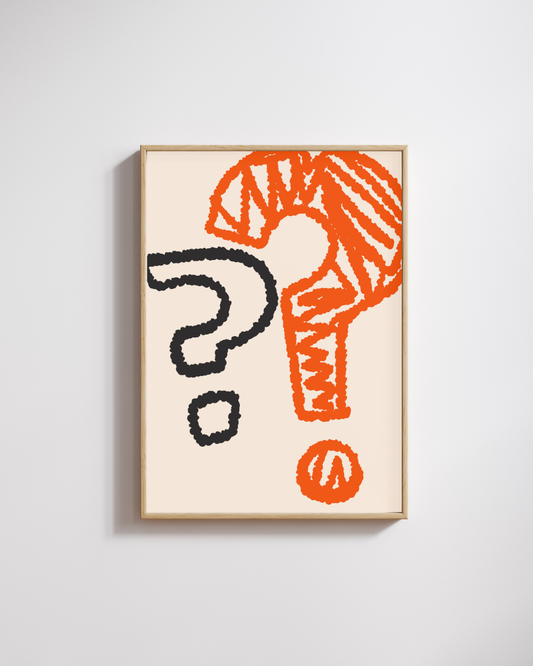 Dual Question Marks – A3 Framed Abstract Poster | Minimal Wall Art | Modern Colorful Design for Thoughtful Spaces & Contemporary Decor