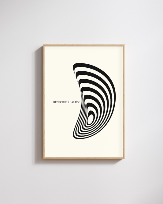 Bend the Reality Spiral Poster – A3 Framed Optical Illusion Wall Art for Home, Office, Studio & Creative Decor | Modern Abstract Typography Print