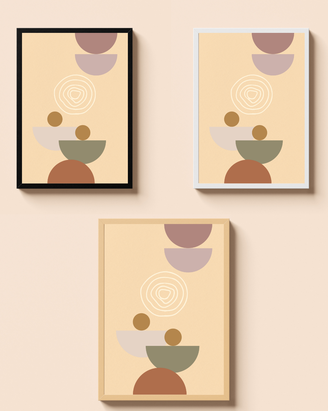 Boho Harmony – A3 Framed Abstract Shapes Poster | Minimal Geometric Wall Art | Earthy Modern Decor for Living Room & Bedroom