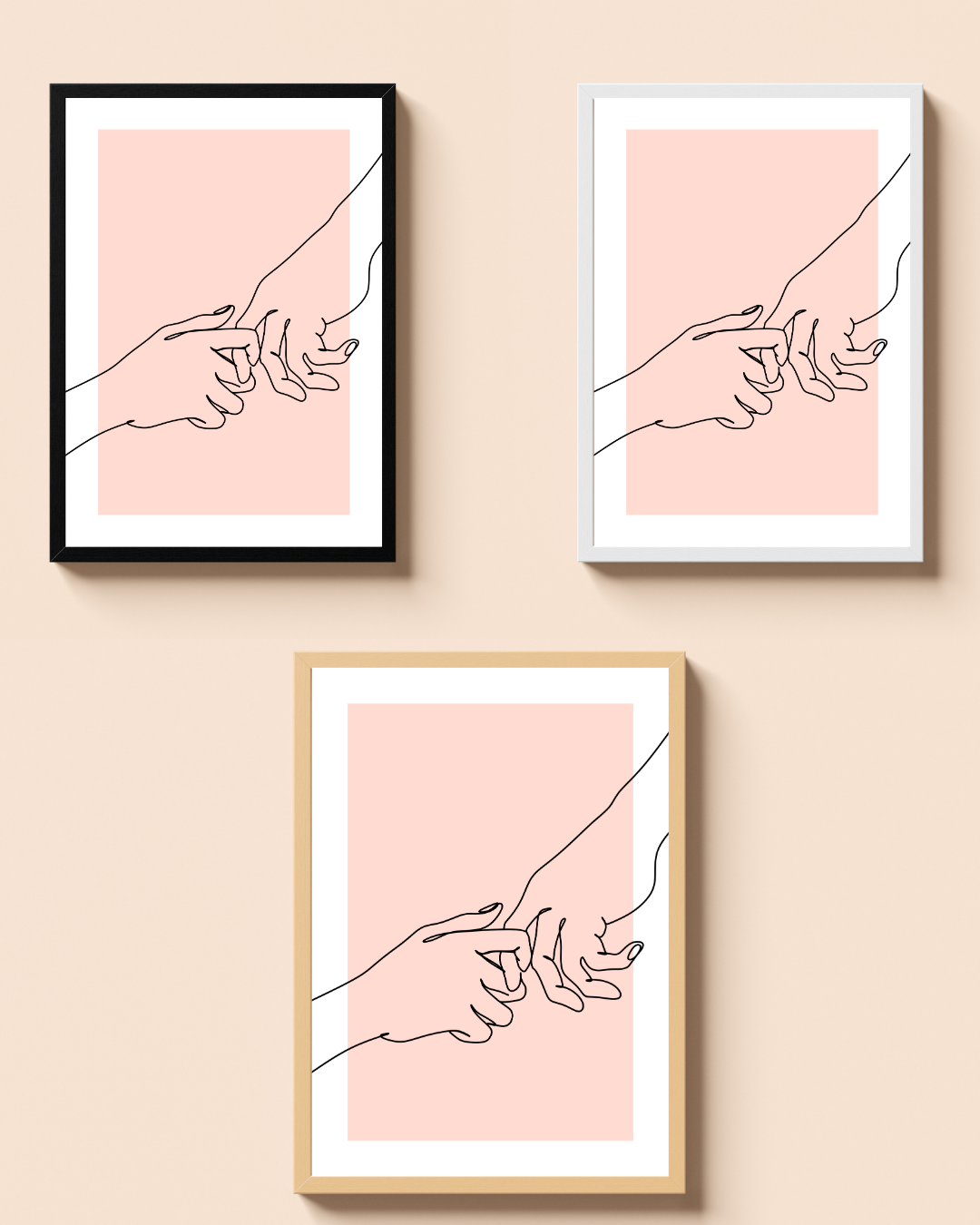 Holding Hands – A3 Framed Minimal Line Art Poster | Elegant Outline Illustration | Romantic & Modern Wall Decor for Home & Studio