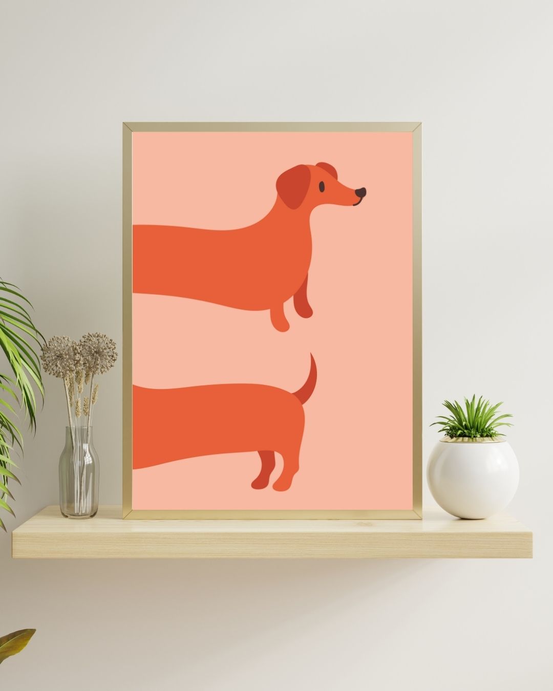 Hot Dog – A3 Framed Cute Dachshund Illustration Poster | Funny Dog Wall Art | Quirky Pet Lover Decor for Living Room, Bedroom & Office
