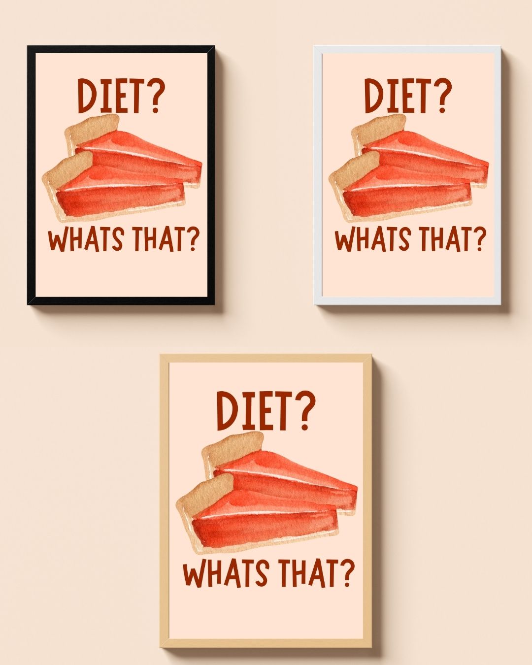 Diet? What’s That? – A3 Framed Funny Pastry Illustration Poster | Quirky Wall Art | Food Lover’s Decor for Kitchen, Dining & Modern Homes