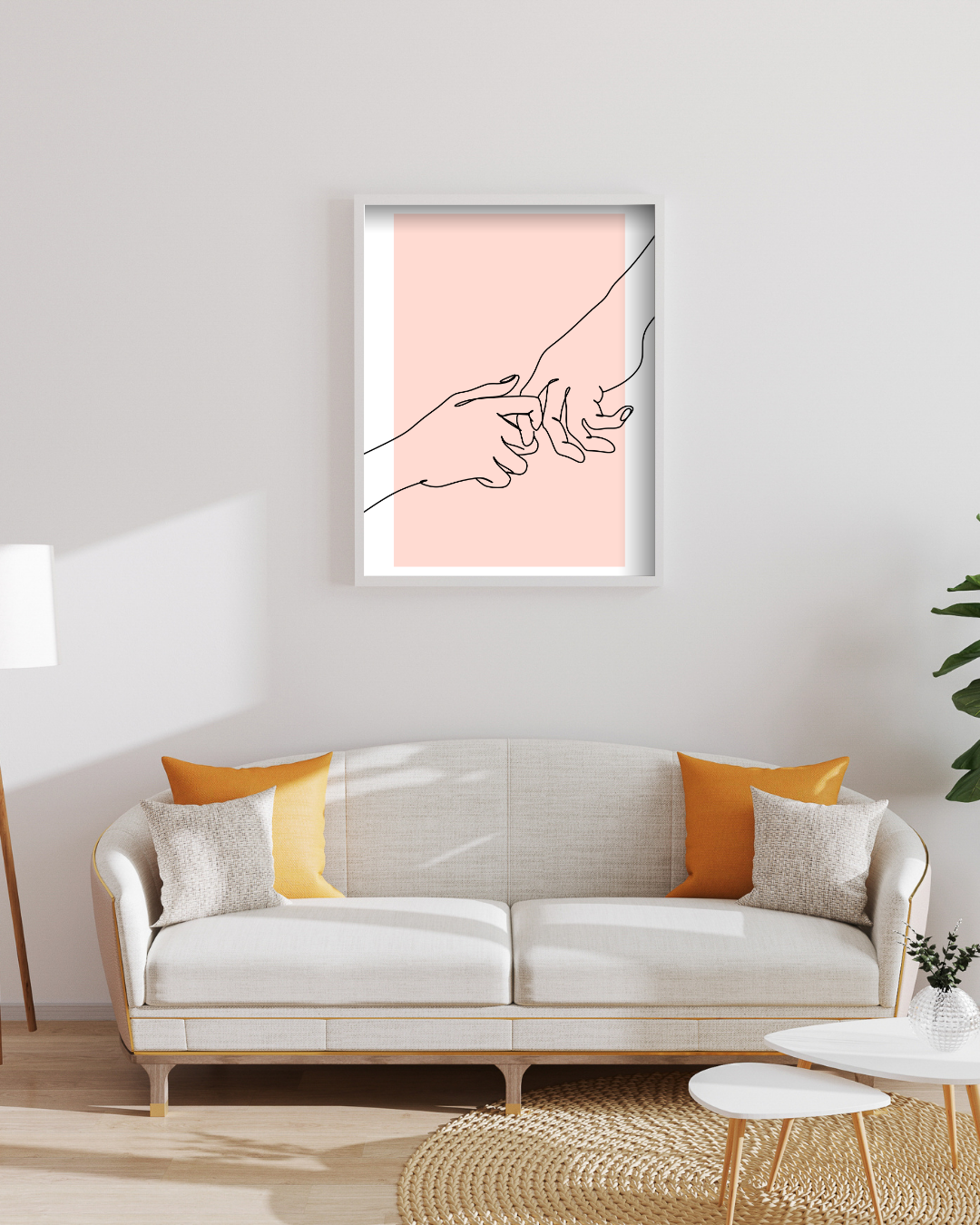 Holding Hands – A3 Framed Minimal Line Art Poster | Elegant Outline Illustration | Romantic & Modern Wall Decor for Home & Studio
