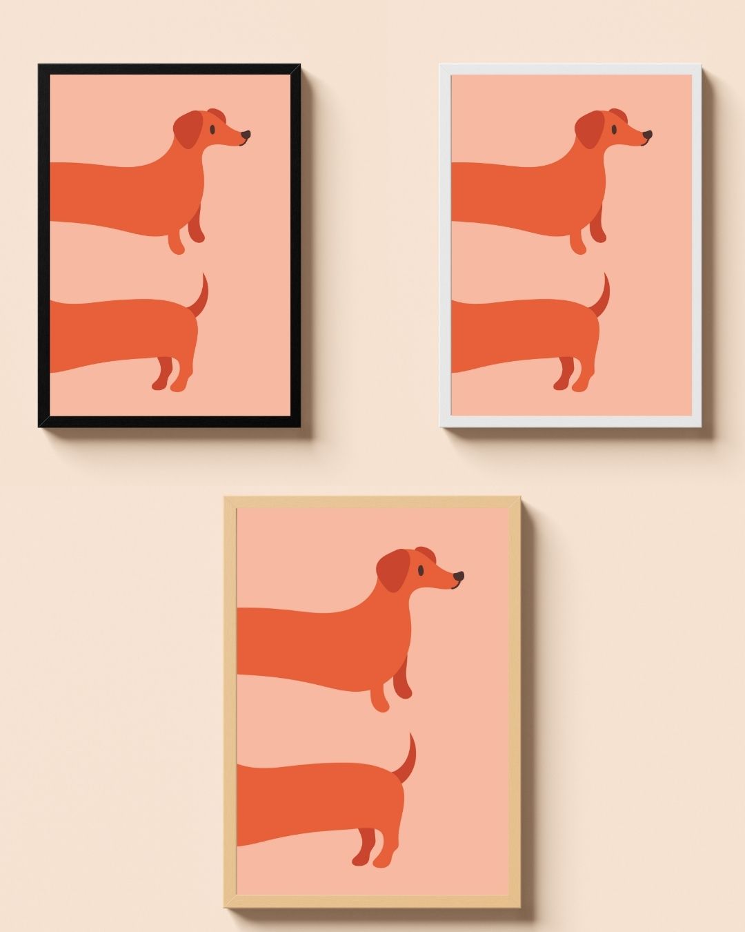 Hot Dog – A3 Framed Cute Dachshund Illustration Poster | Funny Dog Wall Art | Quirky Pet Lover Decor for Living Room, Bedroom & Office