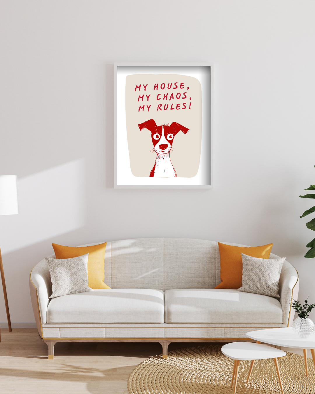My House, My Rules – A3 Framed Cute Dog Illustration Poster | Fun & Playful Pet Lover Wall Art | Quirky Home & Office Decor