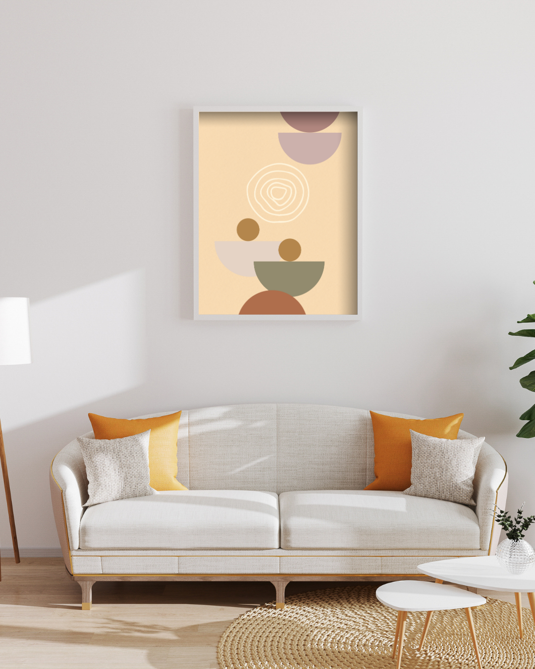 Boho Sunrise – A3 Framed Abstract Shapes Poster | Minimal Geometric Wall Art | Warm Earthy Tone Decor for Modern & Bohemian Interiors
