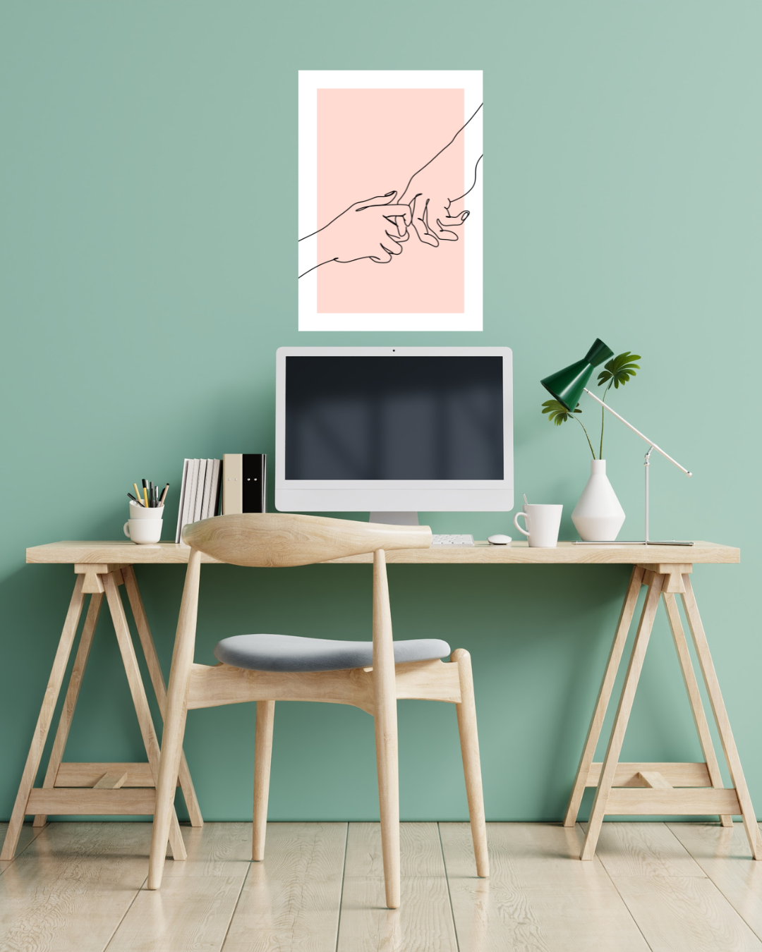 Holding Hands – A3 Framed Minimal Line Art Poster | Elegant Outline Illustration | Romantic & Modern Wall Decor for Home & Studio
