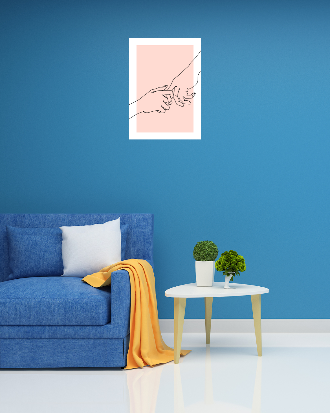 Holding Hands – A3 Framed Minimal Line Art Poster | Elegant Outline Illustration | Romantic & Modern Wall Decor for Home & Studio