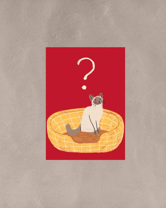 Confused Cat – A3 Framed Cute Cat Illustration Poster | Quirky Animal Wall Art | Fun Minimal Print for Living Room, Bedroom & Workspace